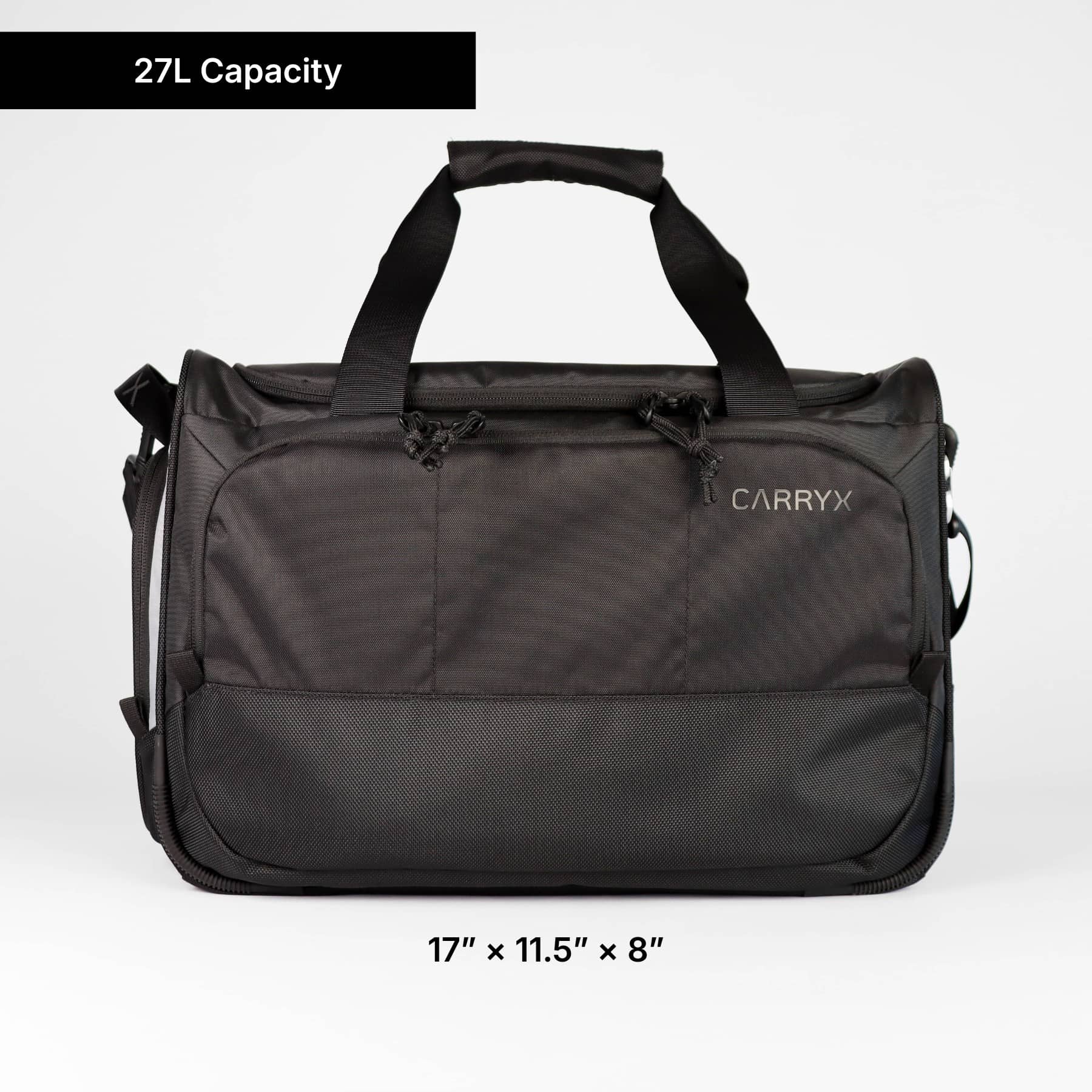 CARRYX Personal Duffel 27L under-seat personal item travel bag, carry-on, cabin hand luggage, no baggage fees - front view