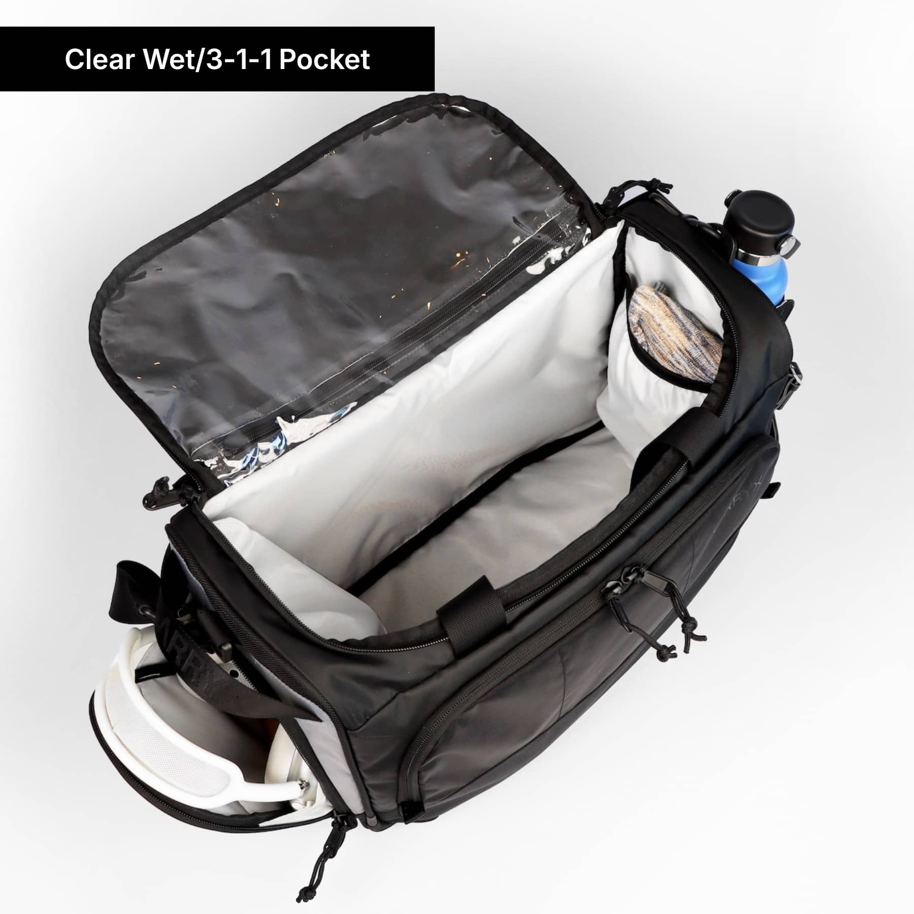 CARRYX Personal Duffel 27L under-seat personal item travel bag, carry-on, cabin hand luggage, no baggage fees - wet pocket 3-1-1 versatile storage and packing